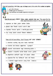 Adjectives:  Correct Order  (2nd page of 2page ws)