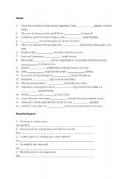 English Worksheet: tesne and reported speech