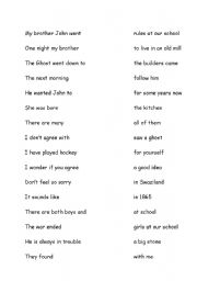 English worksheet: Vocabulary - split sentences