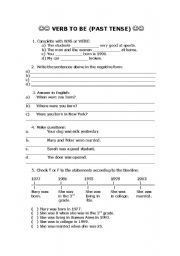 English Worksheet: Past of Be Activity