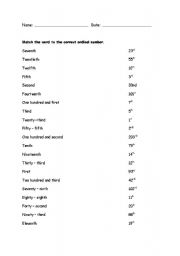 English Worksheet: Matching Ordinal Numbers
