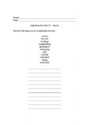 English worksheet: Alphabetical Order #1 - Sports