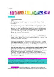HOW TO WRITE A WELL ORGANIZED ESSAY (especially for Literature) 