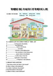 English Worksheet: THERE + BE / PARTS OF THE HOUSE