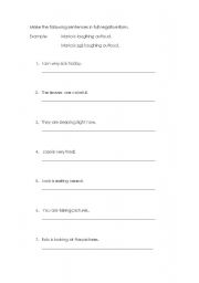 English worksheet: Writing the verb to be in full negative form