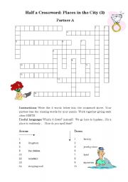 English Worksheet: Half a Crossword: Places in the City (3) Pairwork