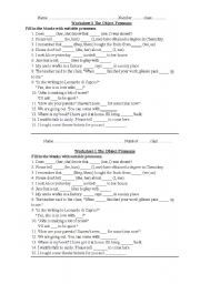 English worksheet: Object pronoun