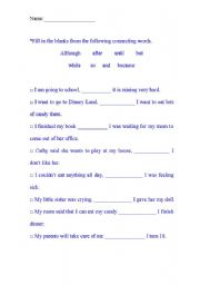 English Worksheet: prepositions and conjuctions