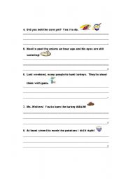 English worksheet: Part 2 Thanksgiving in the Past