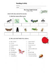 The Very Quiet Cricket - Reading worksheet