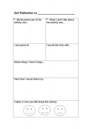 English Worksheet: Self Reflection Assessment Sheet