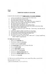 English worksheet: test clasa a xi-a