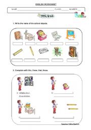 School objects and possessive determiners Worksheet