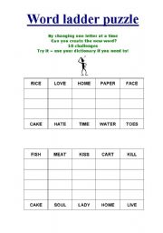 English Worksheet: Word ladder puzzle (ten puzzles)
