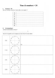 English Worksheet: Time and Number exercise sheet