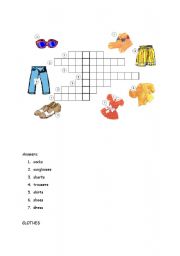 English worksheet: CLOTHES CROOSWORD