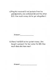 English worksheet: Singapore Money Word problems