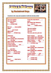 English Worksheet: I want it that way, BSB LYRICS