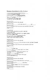 English worksheets: Because of you lyrics by kelly clarkson
