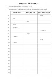 English worksheet: Irregular Verbs worksheet (test)