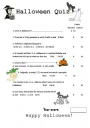 Halloween quiz worksheets