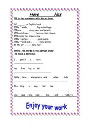 English Worksheet: have-has
