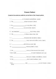 English worksheet: Present Perfect Form