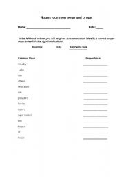 English worksheet: Common and proper nous
