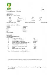 English worksheet: description of a person