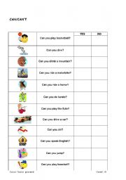 English Worksheet: Can/Cant