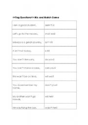 English worksheet: Tag Questions Matching