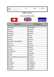 English Worksheet: Vocabulary (Countries and Nationalities)