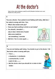 English Worksheet: At the doctors - speaking activity