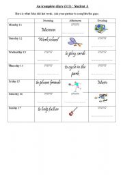 English Worksheet: An uncomplete diary Simple past