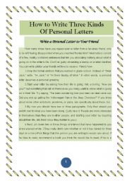 English Worksheet: HOW TO WRITE THREE KINFS OF PERSONAL LETTERS