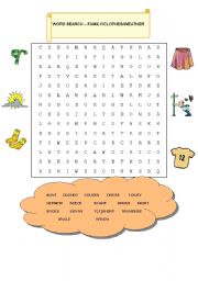 English Worksheet: WORD SEARCH:  FAMILY/CLOTHES/WEATHER
