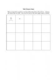 English worksheet: Math Memory Game