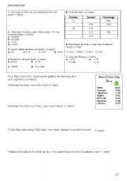 English worksheet: Fractions and Decimals Test