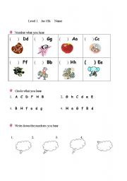 English Worksheet: letter a to h