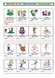 English Worksheet: Who are they ... she  ... he?     What are they doing?    