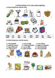 English Worksheet: containers of  food and drinks