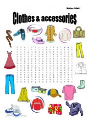 Clothes and accessories wordsearch