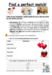 Speed dating worksheets