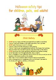 English Worksheet: Halloween Safety tips for children, pets and adults.