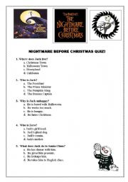 Nightmare Before Christmas FUN movie Quiz Multiple Choice EASY