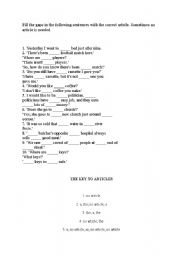 English Worksheet: articles