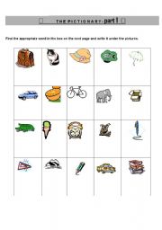 English Worksheet: THE PICTIONARY - PART 1