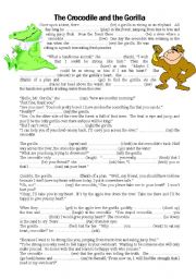 English Worksheet: The crocodile and the gorilla - past simple tense gap fill