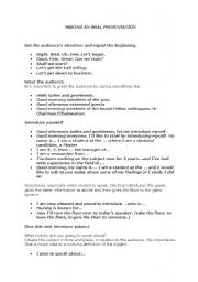 English Worksheet: making an oral presentation