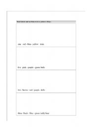 English worksheet: Toys, colors, numbers